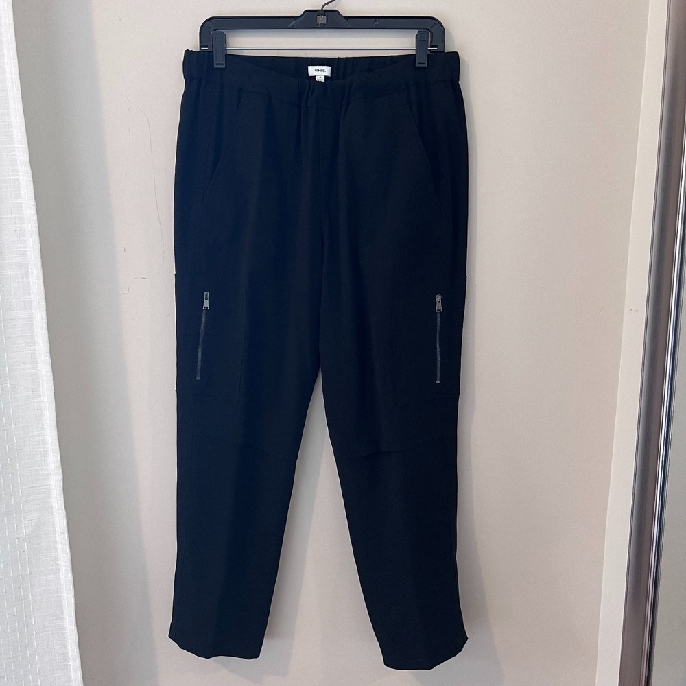 Vince‎ Black Cargo Pants Zipper Pockets Drawstring Waist Size 10